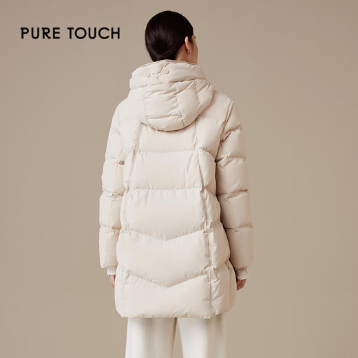 pure touch女士中长款米白A型减龄羽绒服内外撞色连帽保暖羽绒服1306244440 商品图2