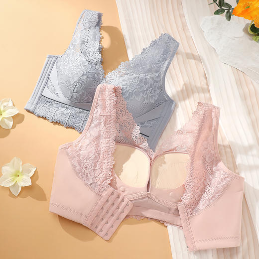 A2-【A-C杯】蕾丝美背内衣女小胸显大聚拢调整型收副乳防外扩下垂无钢圈文胸罩  良辰落英 商品图4