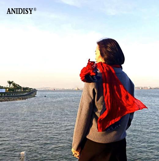 时尚纯色腰果花拼接压皱棉麻文艺围巾 商品图1