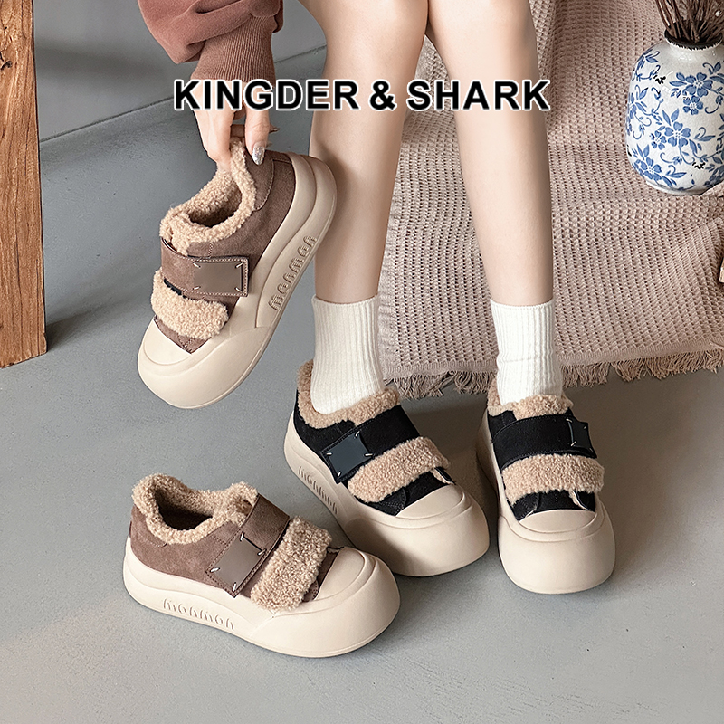 经典鲨2024年冬新款圆头加厚羊羔毛保暖魔术贴雪地靴棉鞋女KW316-D58031