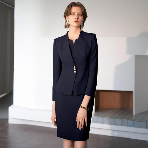 IWY/藏青色公务员正装女西装套装秋冬新款职业装连衣裙两件套工作服C2065-ZL+Q1206-ZL 商品图0