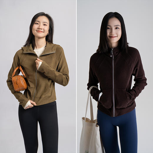 L RECNAVA [薄绒面料] 连帽拉链外套 坑条修身卫衣 商品图0