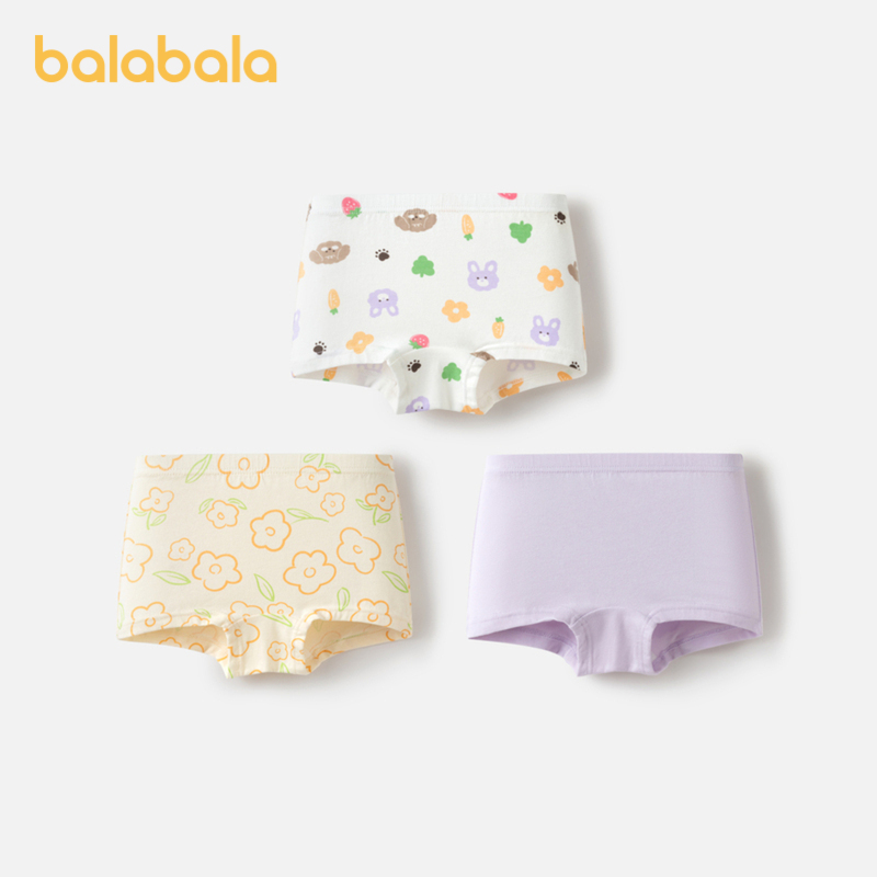 巴拉巴拉宝宝内裤棉a类儿童平角短裤女童小童亲肤萌四角裤三条装