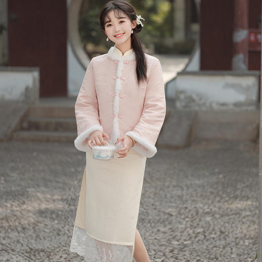 时尚小清新少女款，加厚保暖提花夹棉旗袍外套HYM23531 商品图2