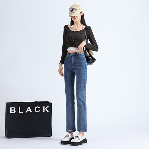 【GZ】无忧购秋冬韩版加绒加厚高腰修身显瘦直筒牛仔烟管裤3000厚绒（截单后7天发货)25年清仓捡漏 商品图6