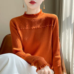佰威斯利新年春节红蕾丝打底衫女新款春秋内搭洋气5色可选钉珠针织上衣大码女装秋冬毛衣90-240斤