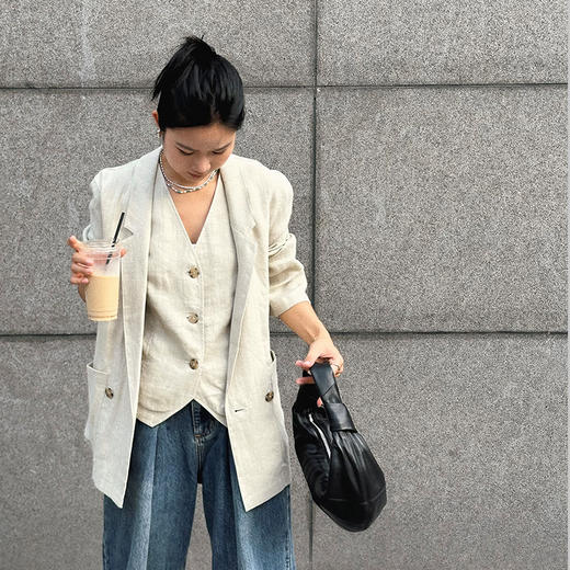 【顺丰包邮】04149 洛诗琳松弛感亚麻棉高级感西装马甲女592 商品图3