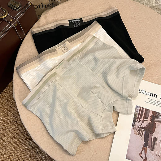 「4色可选」男士内裤男款条纹小熊清新内裤 男生舒适透气平角裤可爱四角裤内衣 商品图2