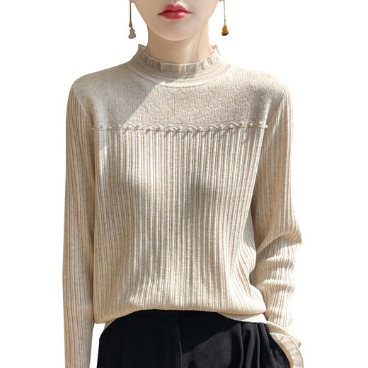 佰威斯利新年春节红蕾丝打底衫女新款春秋内搭洋气5色可选钉珠针织上衣大码女装秋冬毛衣90-240斤 商品图6