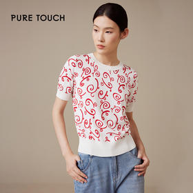 puretouch新年精致红白花纹针织衫1346244445