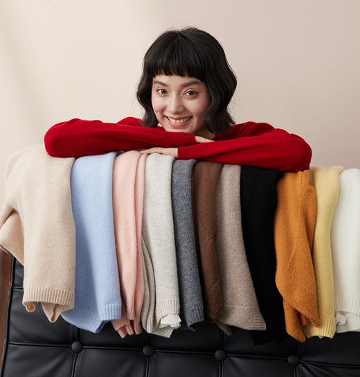 重磅推出！100%纯羊毛定纺织打底衫上衣套头毛衣纯色秋冬季女高级！ 商品图0