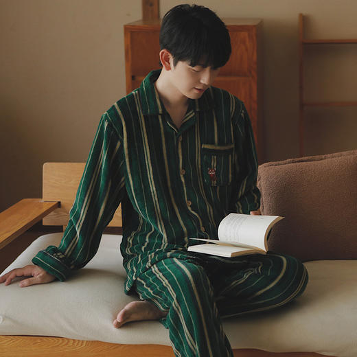 【断码特价】卡通小熊猫珊瑚绒情侣睡衣女冬季秋冬款男士加厚保暖家居服睡袍 商品图1