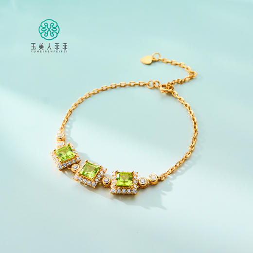 S925橄榄石三颗方形手链约8*8mm 商品图0