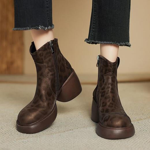 【预售5天】英伦风厚底马丁靴女豹纹头层牛皮粗跟瘦瘦靴秋冬季高跟短靴子TYMXY&6802 商品图2
