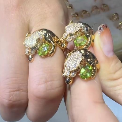 玉美人菲菲*S925橄榄石豹头戒指可调节约1克拉-多样性发一 商品图0