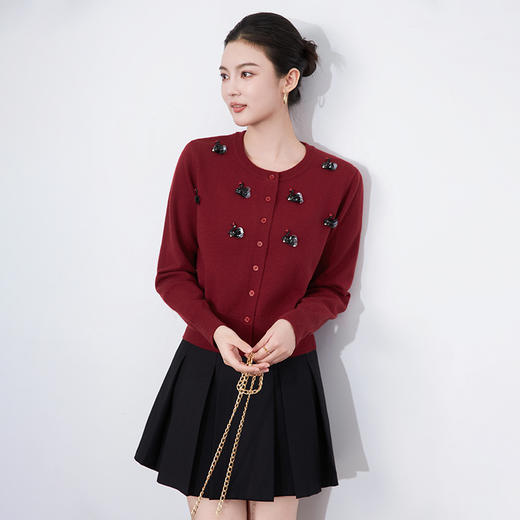 圆领重工立体镶钻，亮片黑天鹅针织开衫外套WLZD-2433205 商品图2