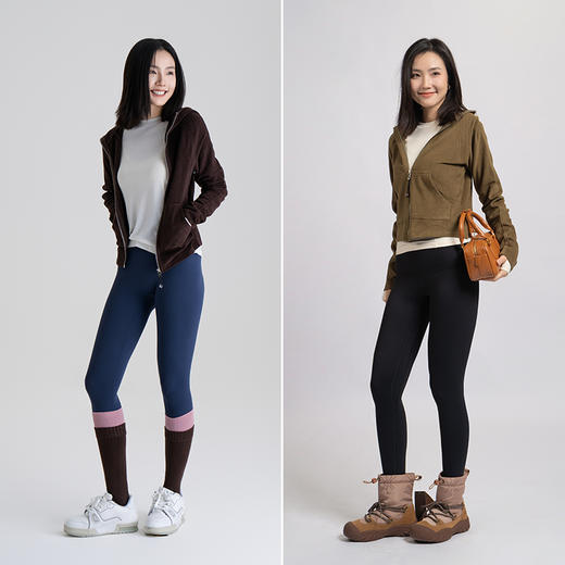 L RECNAVA [薄绒面料] 连帽拉链外套 坑条修身卫衣 商品图4