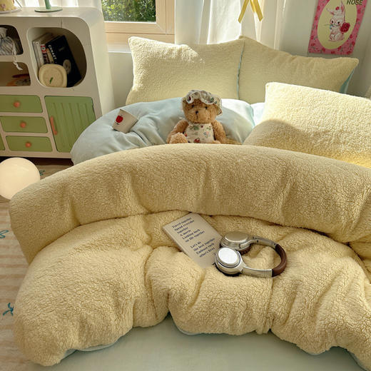 【软糯温暖】秋冬加厚ins韩系羊羔绒+牛奶绒四件套冬学生宿舍床牛奶绒三件套 商品图0