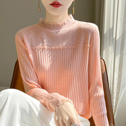 佰威斯利新年春节红蕾丝打底衫女新款春秋内搭洋气5色可选钉珠针织上衣大码女装秋冬毛衣90-240斤 商品图1