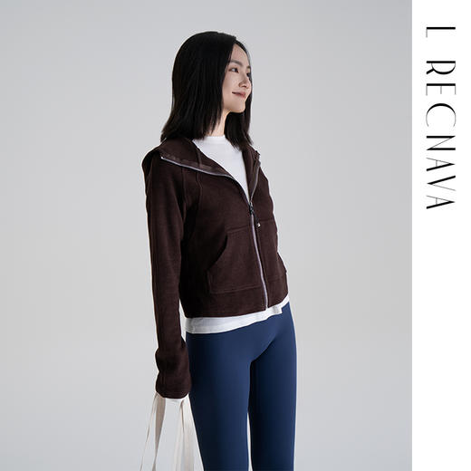 L RECNAVA [薄绒面料] 连帽拉链外套 坑条修身卫衣 商品图7