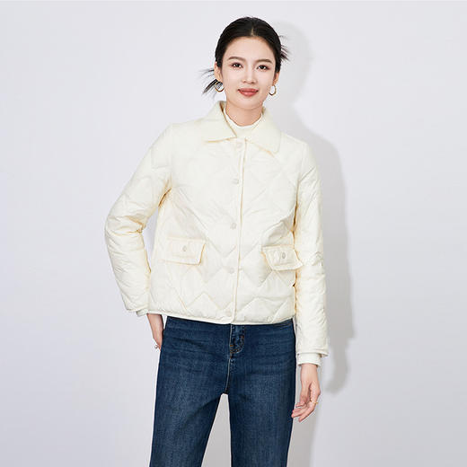 【高货wl】全新升级【铂金会员441/天猫599/差价158】(10223) 洛诗琳优雅淑女翻领轻薄羽绒服女冬季长袖短款菱格外套 商品图3