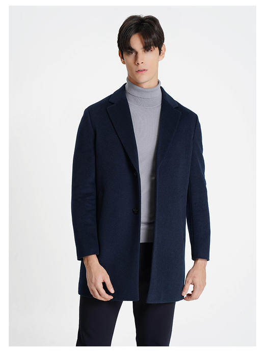callisto大师系列藏青羊毛混纺大衣 商品图2
