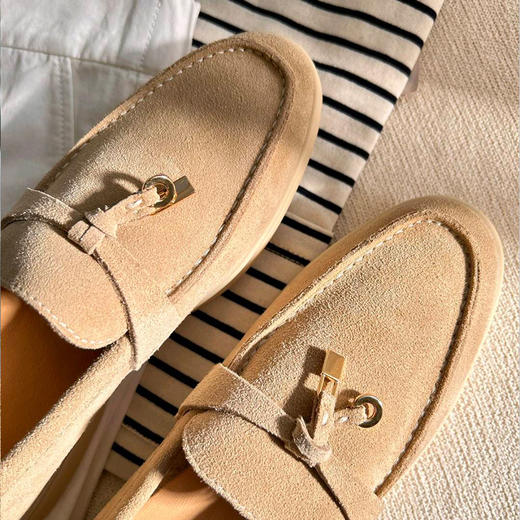 【顺丰包邮】05544 洛诗琳限量款绒面革大地色一脚蹬乐福鞋女0070 商品图4