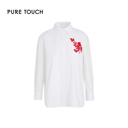 puretouch新年简约风白色女士衬衫精致锦鲤刺绣彰显独特品味1301244432 商品图4