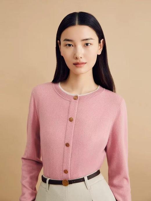 音儿2024新款法式小香风撞色圆领美丽诺羊毛针织衫 商品图2