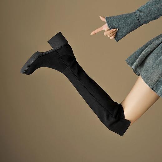【预售7天】过膝靴女秋冬显瘦新款瘦瘦弹力靴子厚底欧美设计感长靴HB&9984 商品图1