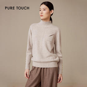 puretouch女士绵羊毛+山羊绒半高领针织衫设计感基础百搭保暖毛衣1302244423