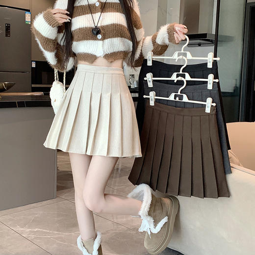 【YW】无忧购秋冬韩系学院风加厚毛呢高腰显瘦半身百褶短裙521（截单后7天发货)25年清仓捡漏 商品图0