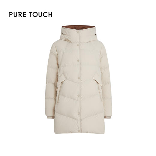 pure touch女士中长款米白A型减龄羽绒服内外撞色连帽保暖羽绒服1306244440 商品图4