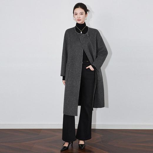 【高货wl】全新升级【铂金会员661/天猫899/差价238】(33417) 洛诗琳绵羊毛混纺骆驼绒可拆围脖长袖毛呢斜门襟大衣外套 商品图4
