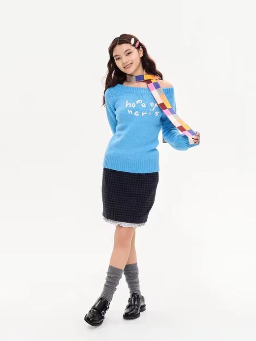 heris/H44108/藏蓝预科生格纹 拼接花边下摆短裙 商品图2