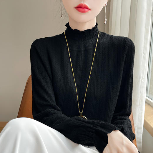 <有书独家>佰威斯利新年春节红半高领打底衫女新款春秋镂空内搭针织上衣大码8色可选女装秋冬毛衣90-240 商品图2