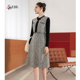 司歌假两件格子冬连衣裙针织弹力收腰A901056X