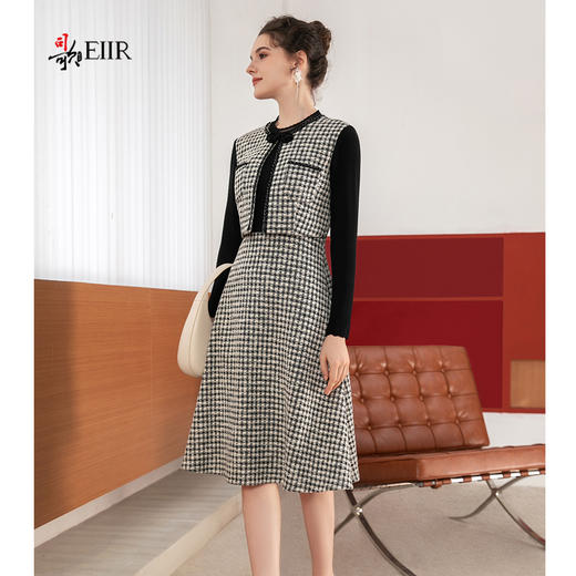 司歌假两件格子冬连衣裙针织弹力收腰A901056X 商品图0