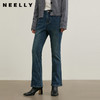 NEELLY纳俪商场同款冬新款复古设计感牛仔裤女修身显瘦百搭微喇裤N24111H01149 商品缩略图0
