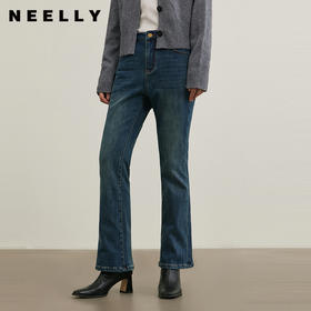 NEELLY纳俪商场同款冬新款复古设计感牛仔裤女修身显瘦百搭微喇裤N24111H01149