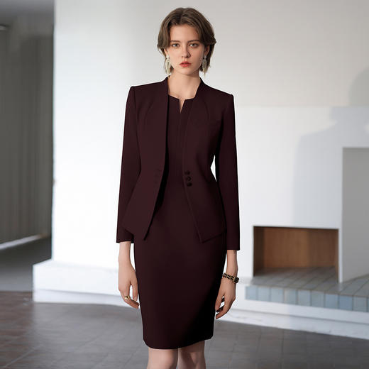 IWY/安可拉红色西装两件套高端职业装时尚气质工作服连衣裙套装秋季C2065-R+Q1206-R 商品图2