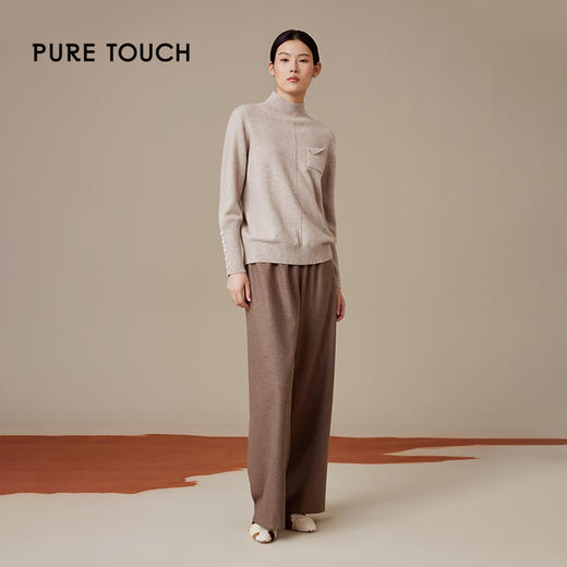 puretouch女士绵羊毛+山羊绒半高领针织衫设计感基础百搭保暖毛衣1302244423 商品图1