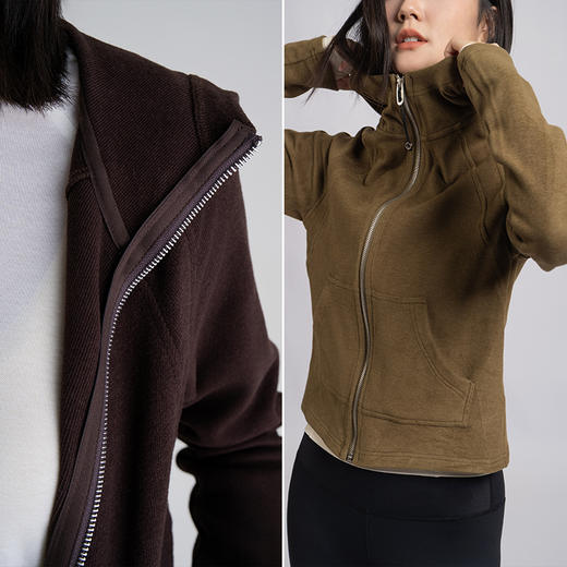 L RECNAVA [薄绒面料] 连帽拉链外套 坑条修身卫衣 商品图2