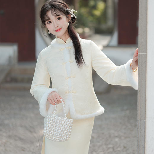时尚小清新少女款，加厚保暖提花夹棉旗袍外套HYM23531 商品图1