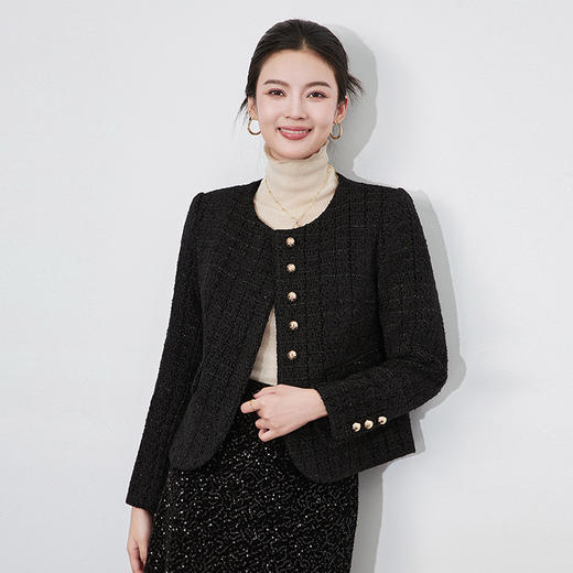 【高货wl】全新升级【铂金会员367/天猫499/差价132】(11940) 洛诗琳秋冬新款亮丝粗花呢时尚长袖法式短款小香风外套女 商品图2