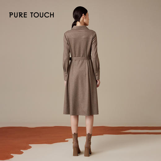 puretouch女士流沙色绵羊毛V领腰带中长款连衣裙通勤简约百搭显瘦1349244422 商品图2