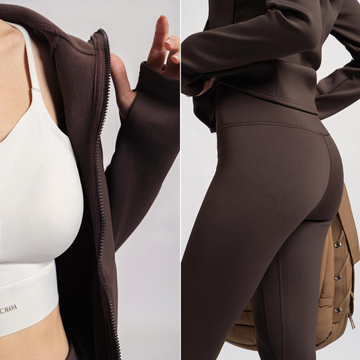 L RECNAVA [亲肤加厚绒] 超厚加绒修身保暖运动套装—拉链连帽外套修身显瘦—九分裤高腰收腹提臀 商品图7