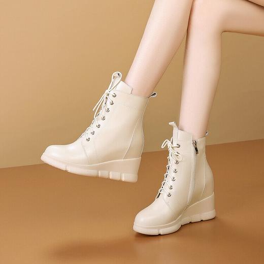 【预售5天】头层牛皮厚底坡跟短靴女复古绑带高跟靴秋冬新款女靴小皮靴SMQ&7291 商品图1