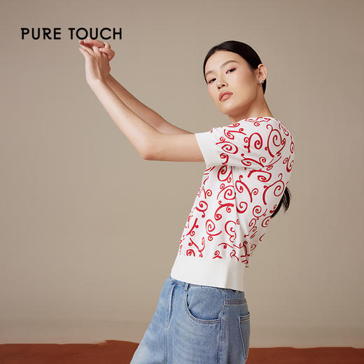 puretouch新年精致红白花纹针织衫1346244445 商品图3