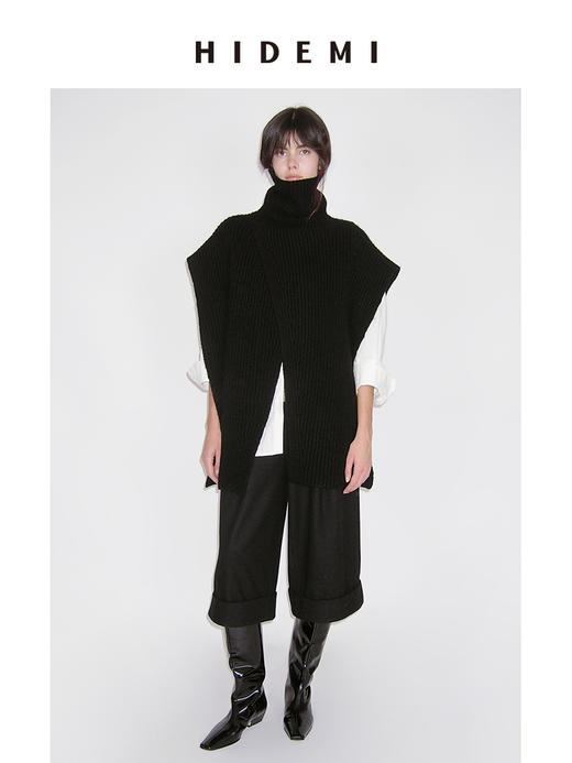 HIDEMI 进口羊毛卷边设计感加厚款宽松阔腿七分裤靴裤 商品图5